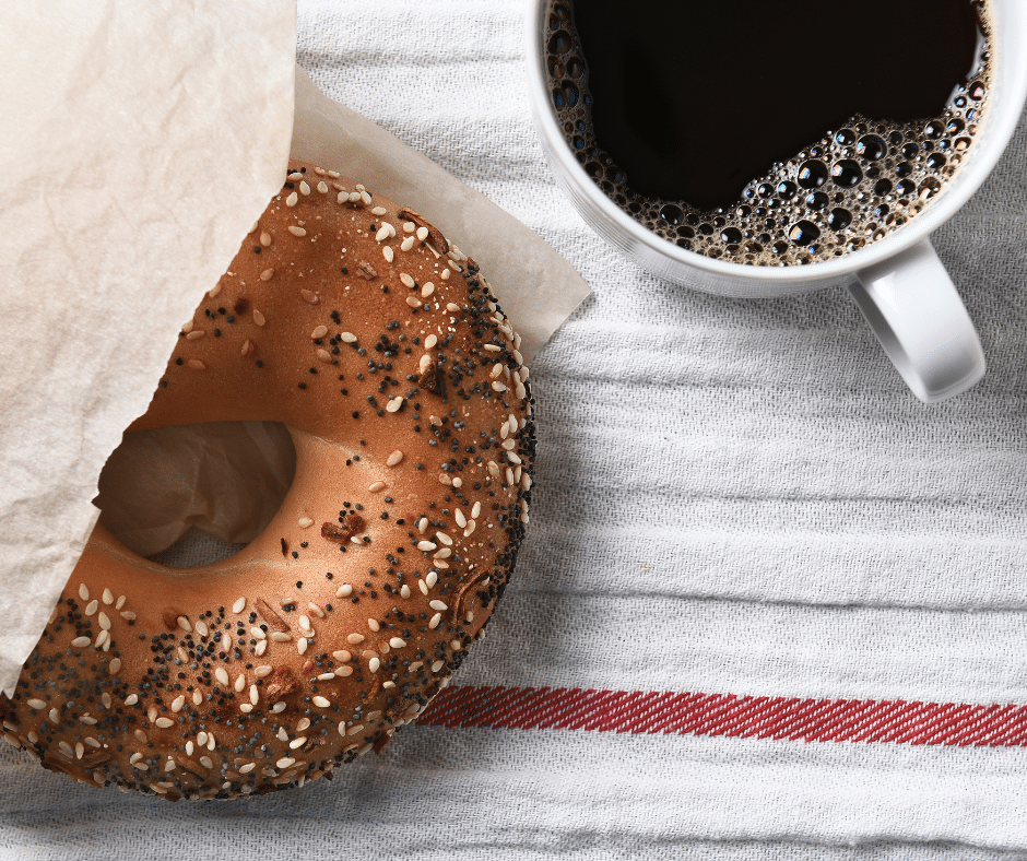 bagel with coffee in a staff meeting